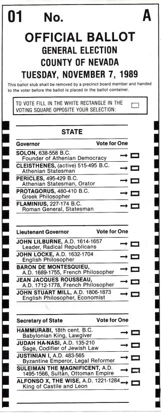 Sample ballot with historic figures